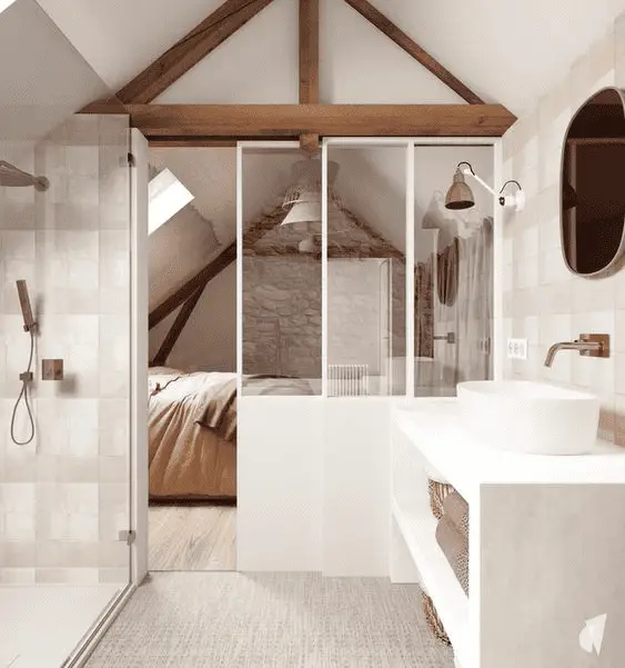 Une petite suite parentale sous combles, dotée d’une magnifique salle de bain